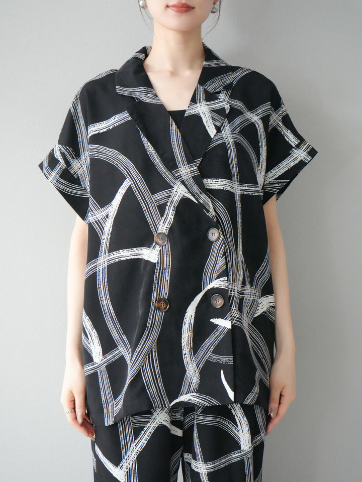 [予約]サークル柄ハーフジャケット/ブラック