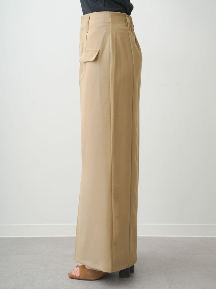 [予約]クレープデシンフラップ付きストレートスカート/beige
