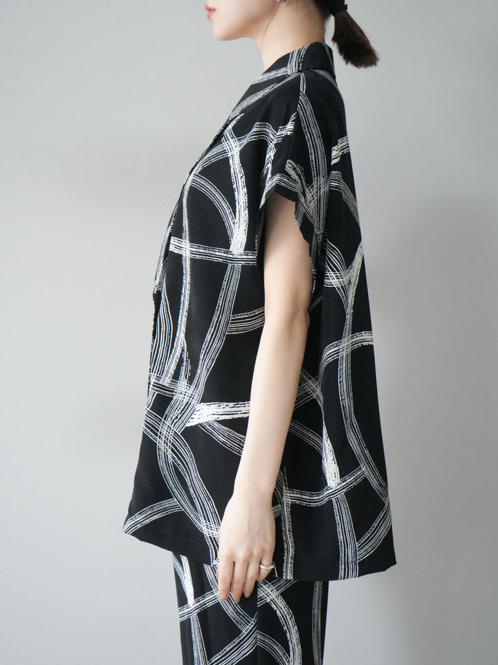 [予約]サークル柄ハーフジャケット/ブラック