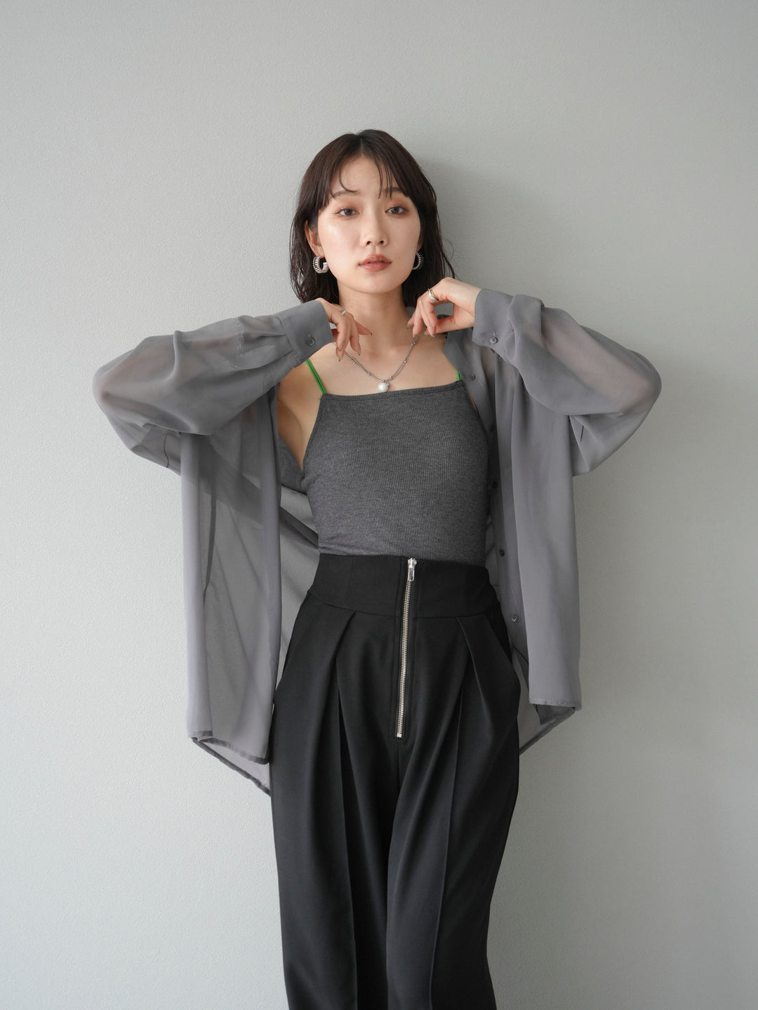 [予約]ペンタッチシフォンシャツ/グレー