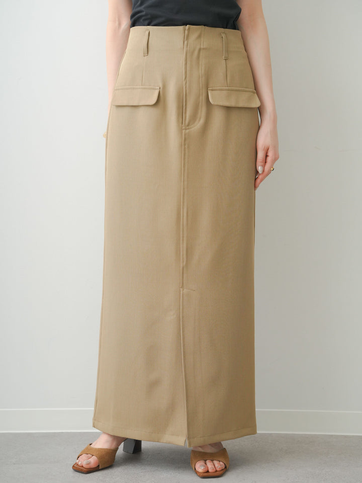 [予約]クレープデシンフラップ付きストレートスカート/beige