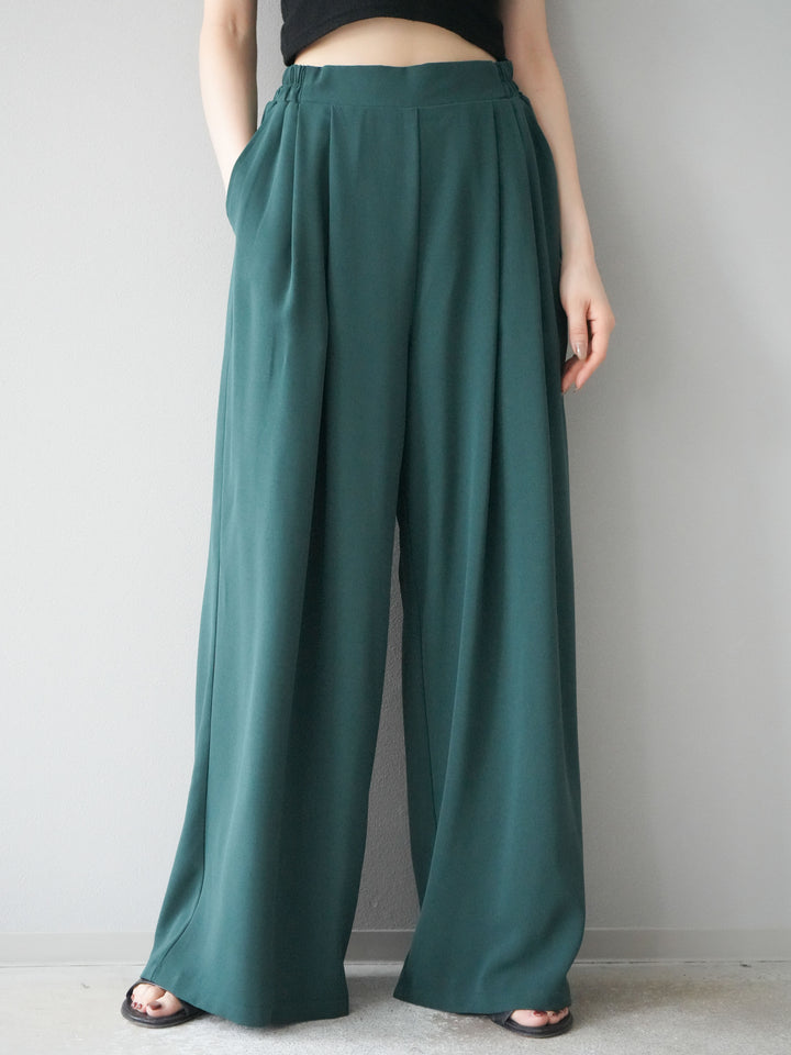 [予約]レーヨンライクタックワイドパンツ/グリーン
