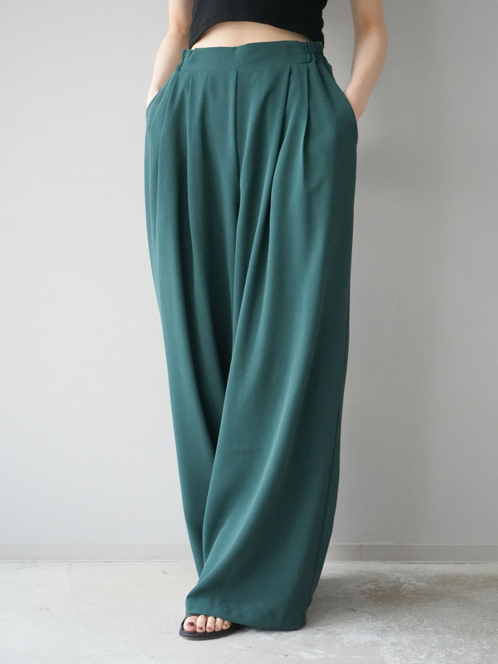 [予約]レーヨンライクタックワイドパンツ/グリーン