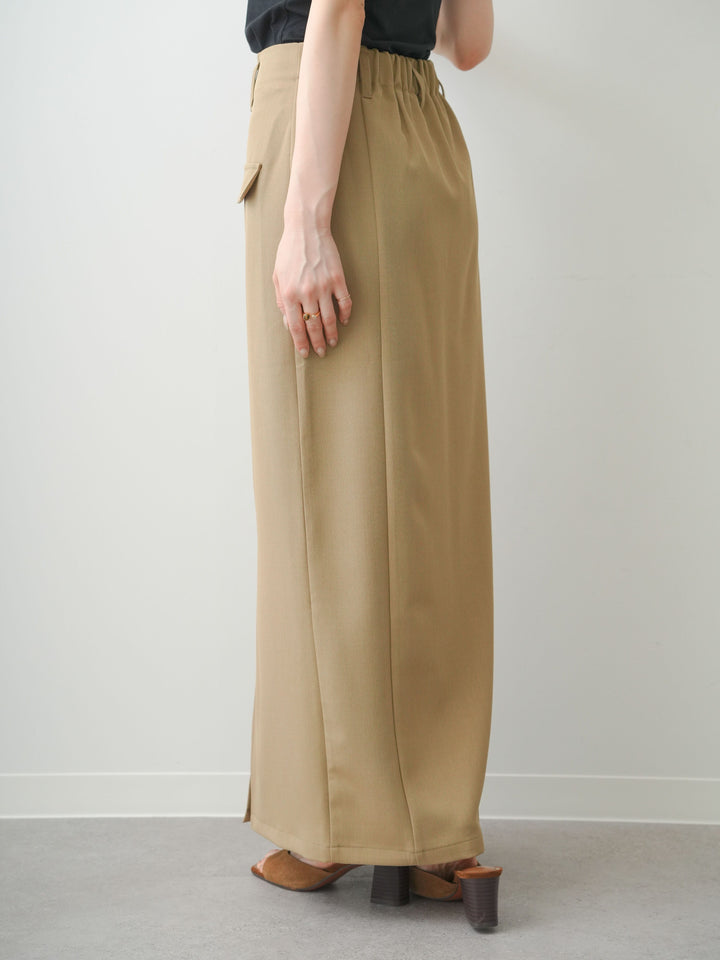 [予約]クレープデシンフラップ付きストレートスカート/beige
