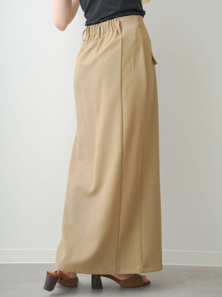 [予約]クレープデシンフラップ付きストレートスカート/beige