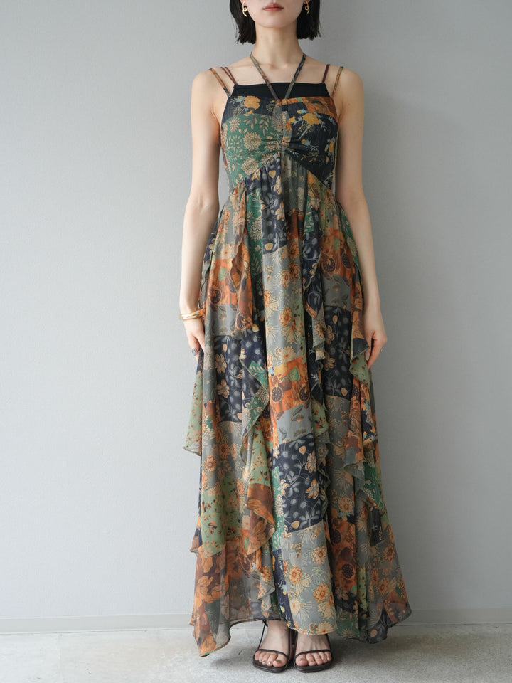 [預購] 拼布荷葉邊吊帶洋裝/混色