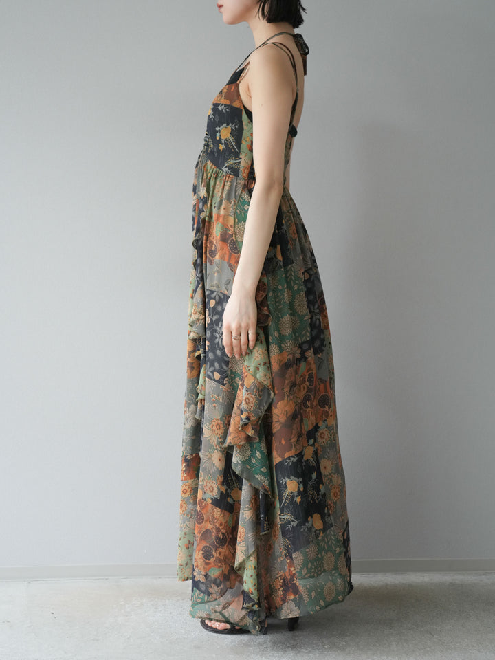 [預購] 拼布荷葉邊吊帶洋裝/混色