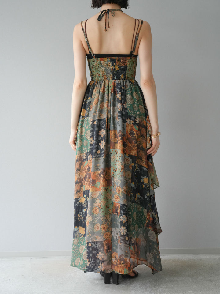 [預購] 拼布荷葉邊吊帶洋裝/混色