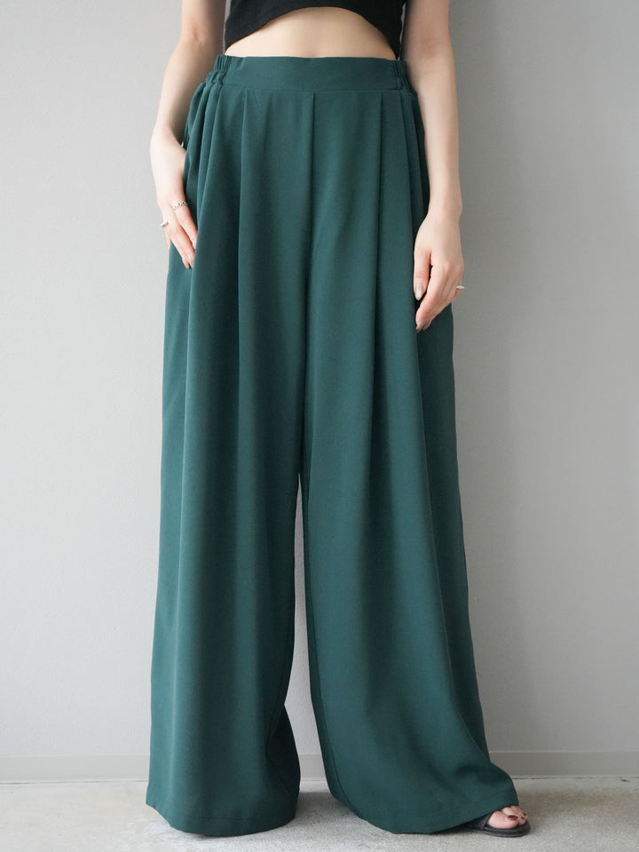 [予約]レーヨンライクタックワイドパンツ/グリーン