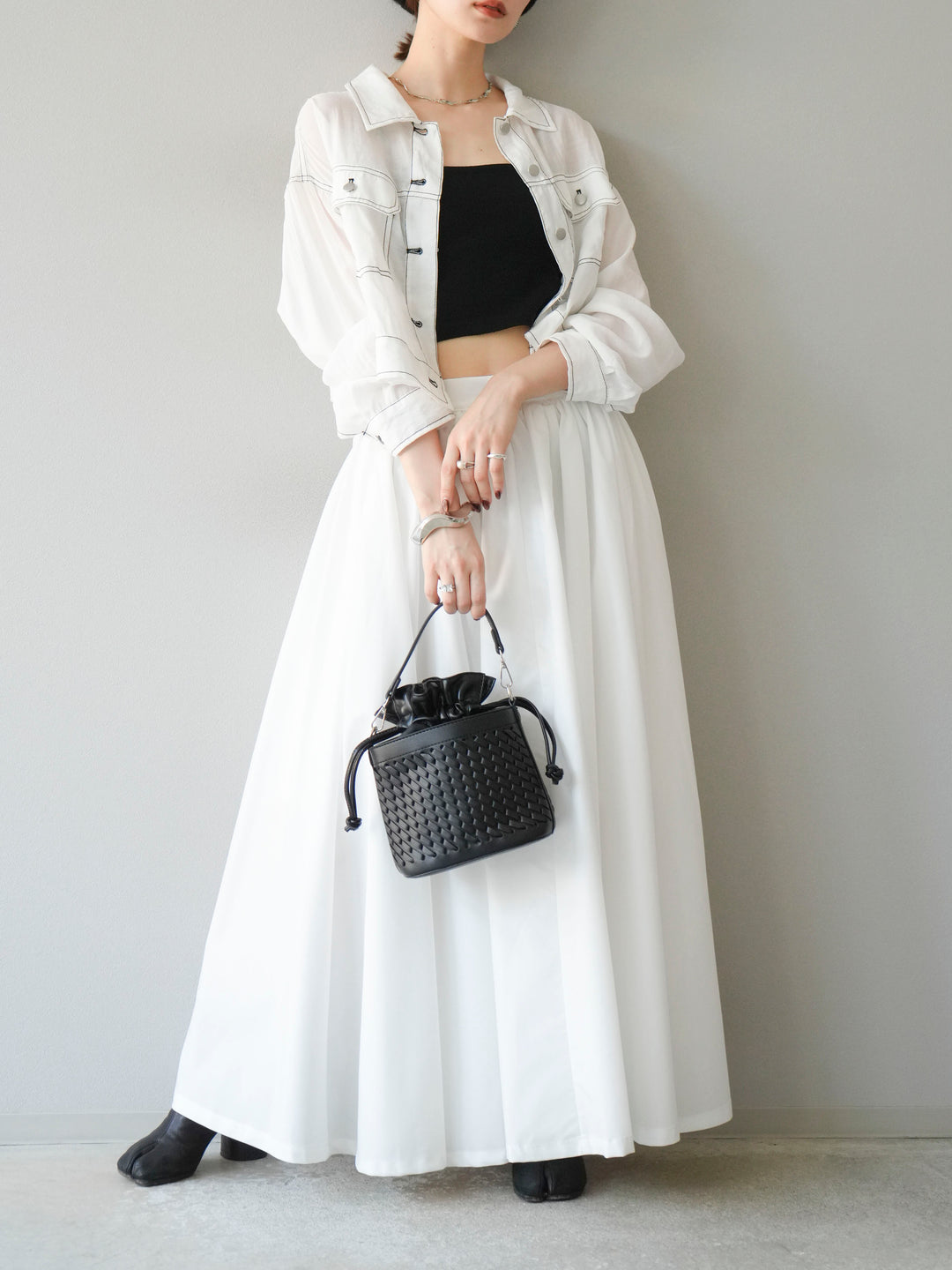 [SET] 縫合透視短外套 + 寬大蓬蓬裙 (2 套)