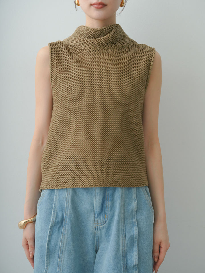 [予約]ドライタッチオフタートルメッシュニットトップス/camel