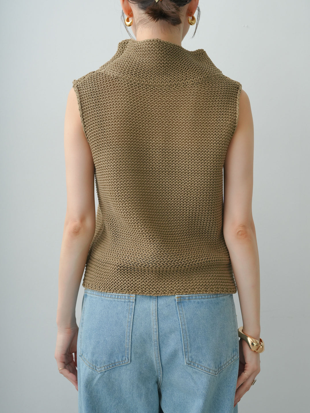 [予約]ドライタッチオフタートルメッシュニットトップス/camel