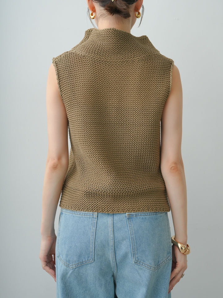 [予約]ドライタッチオフタートルメッシュニットトップス/camel
