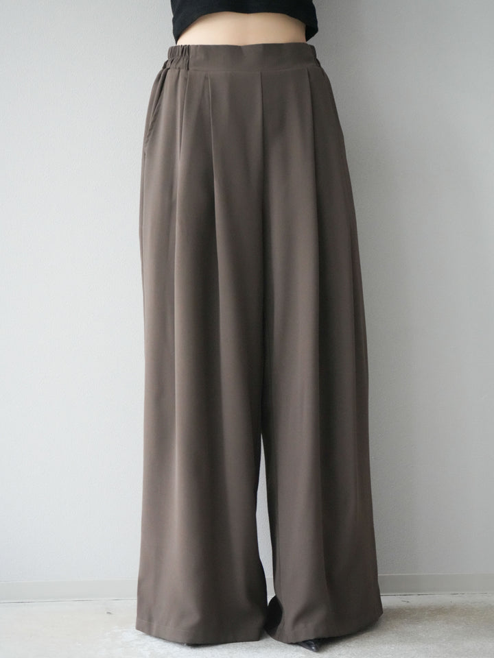 [予約]レーヨンライクタックワイドパンツ/モカ