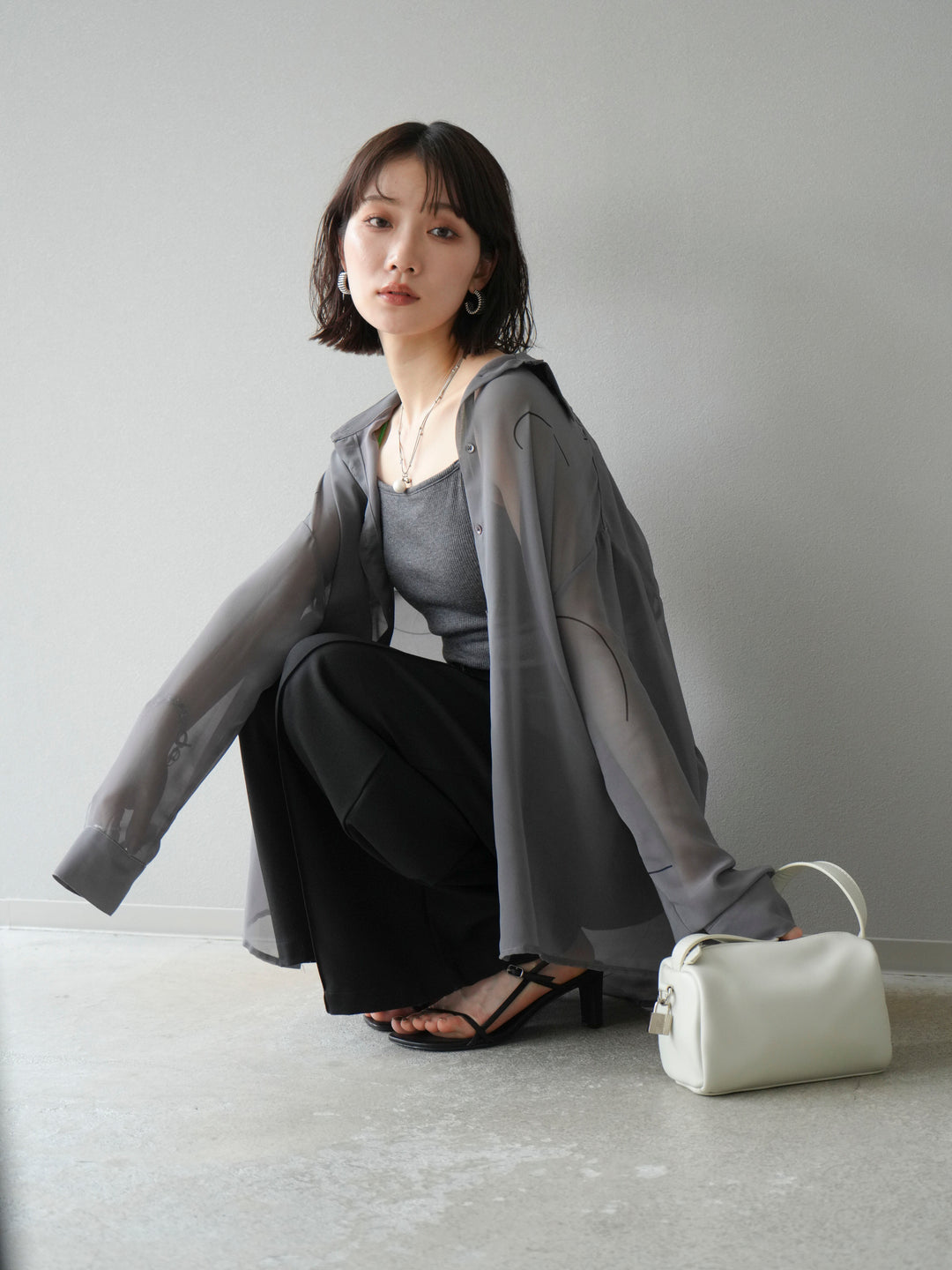 [予約]ペンタッチシフォンシャツ/グレー