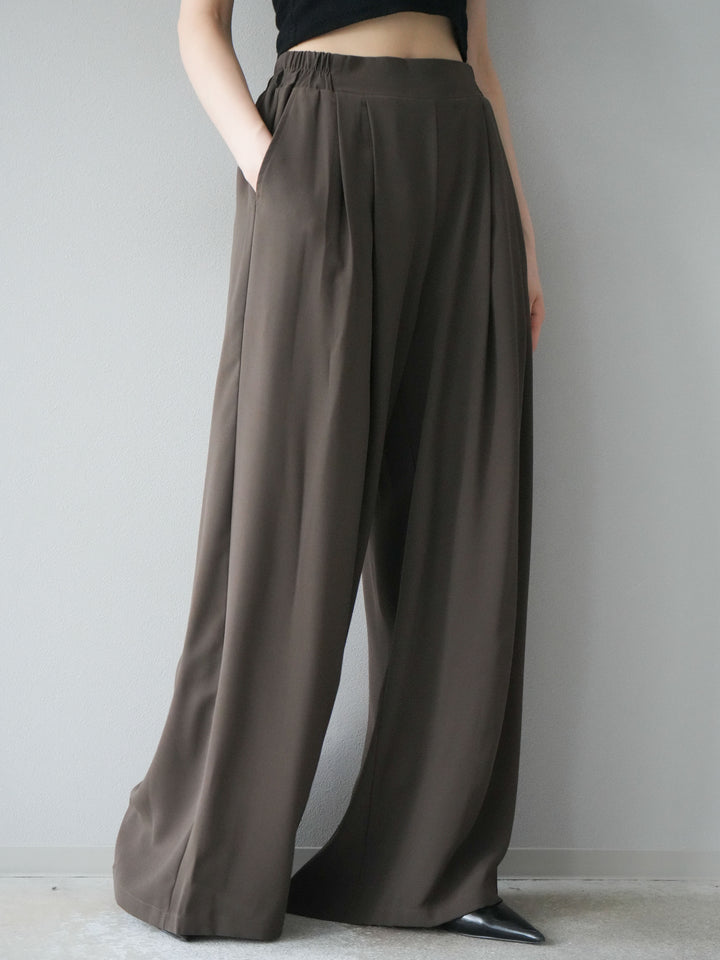 [予約]レーヨンライクタックワイドパンツ/モカ