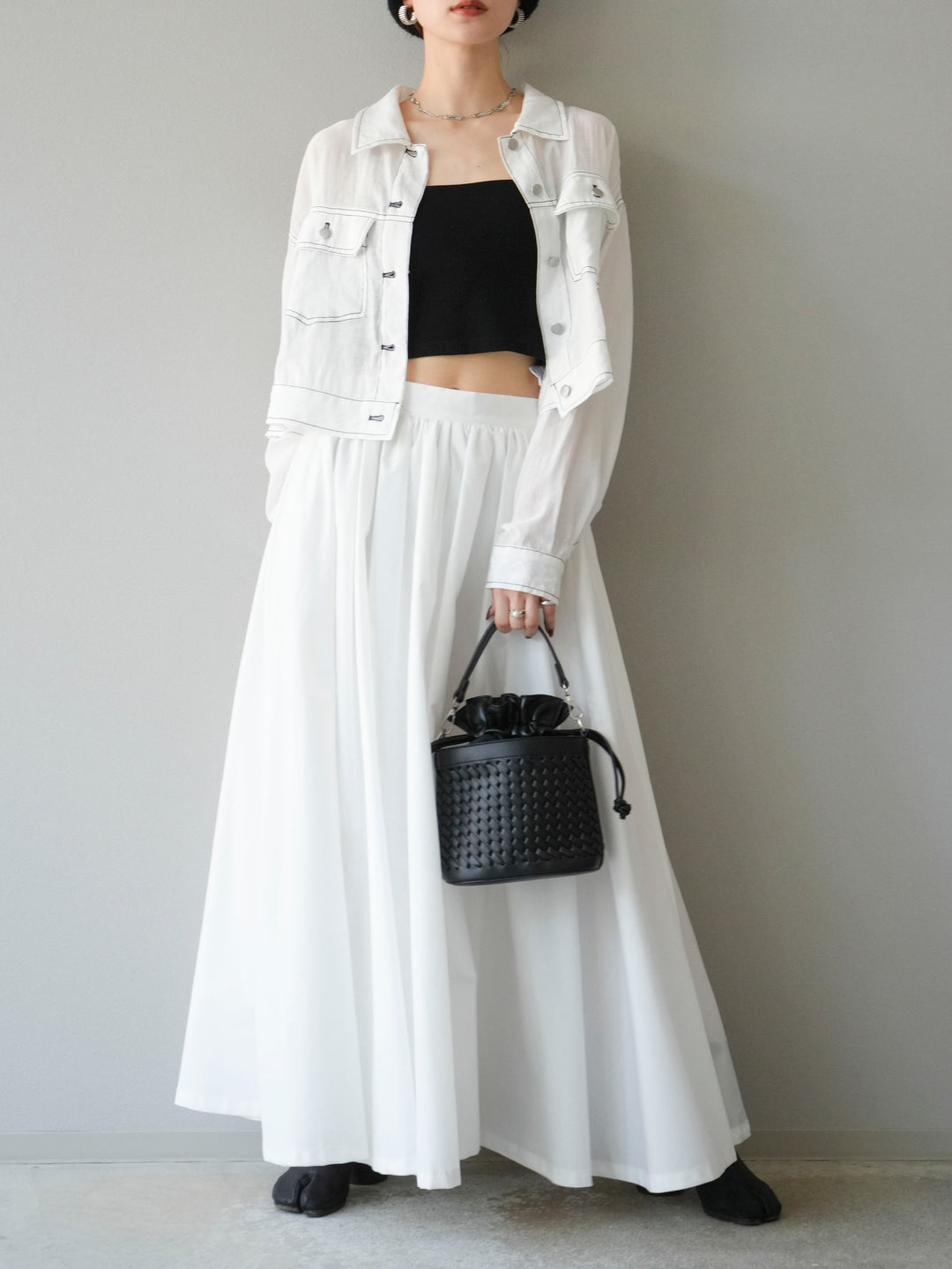 [SET] 縫合透視短外套 + 寬大蓬蓬裙 (2 套)