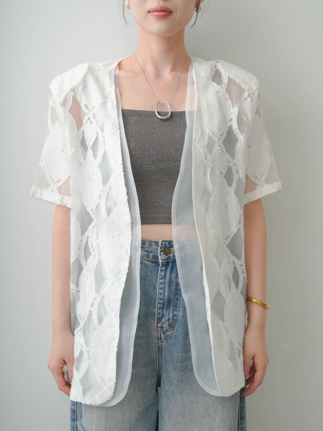 [予約]シアージャガードショルダーパッドハーフジャケット/offwhite