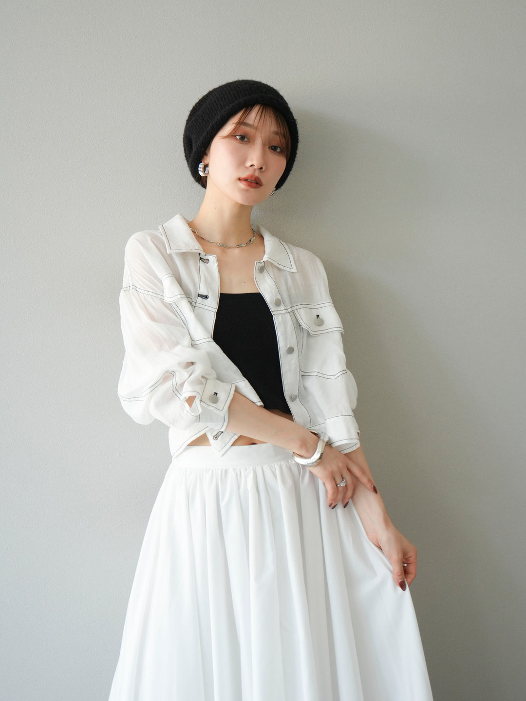 [SET] 縫合透視短外套 + 寬大蓬蓬裙 (2 套)