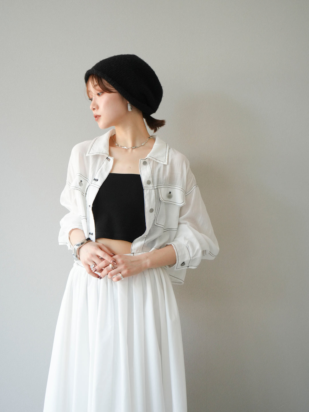 [SET] 縫合透視短外套 + 寬大蓬蓬裙 (2 套)