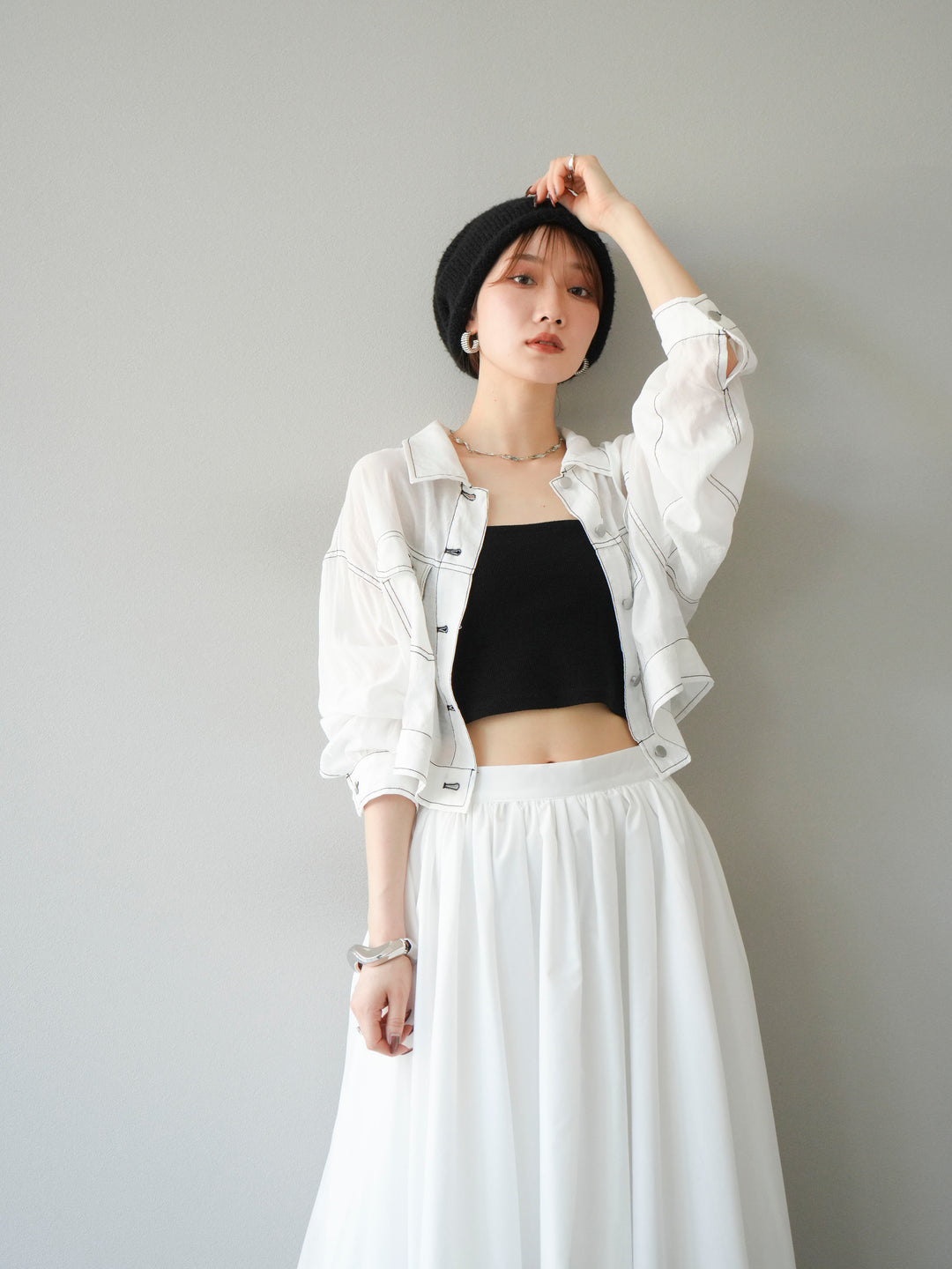 [SET] 縫合透視短外套 + 寬大蓬蓬裙 (2 套)