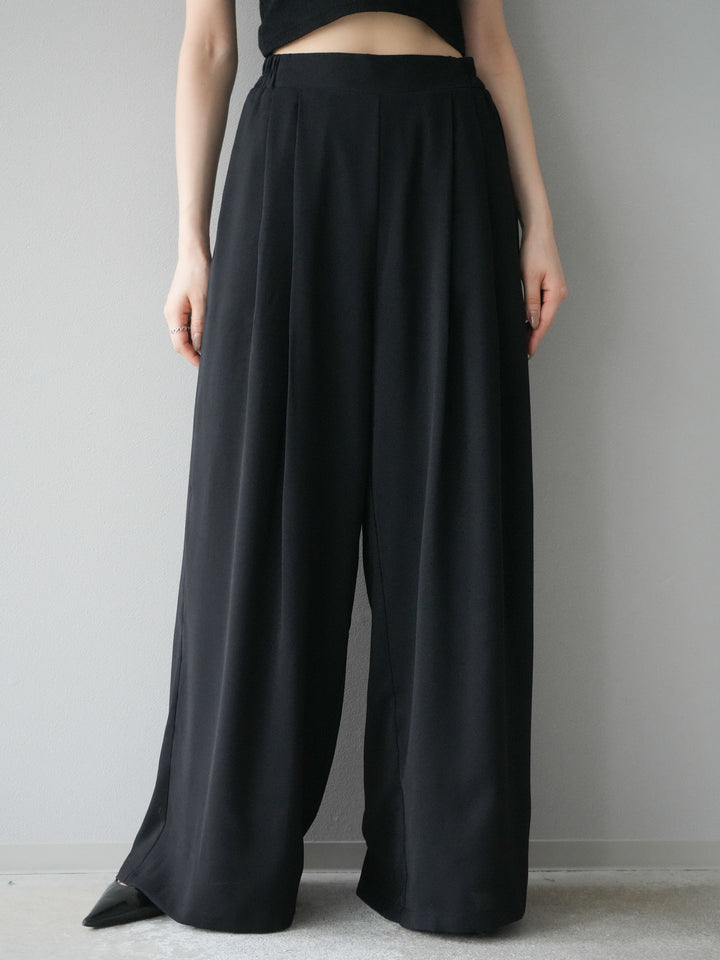 [予約]レーヨンライクタックワイドパンツ/ブラック