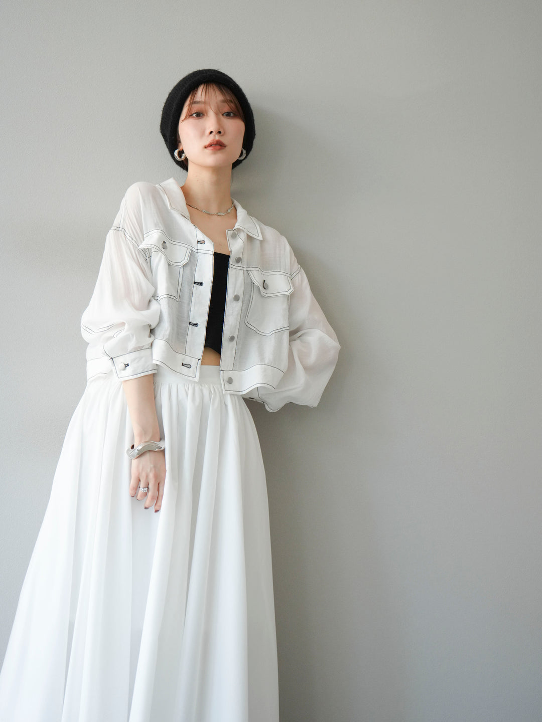 [SET] 縫合透視短外套 + 寬大蓬蓬裙 (2 套)