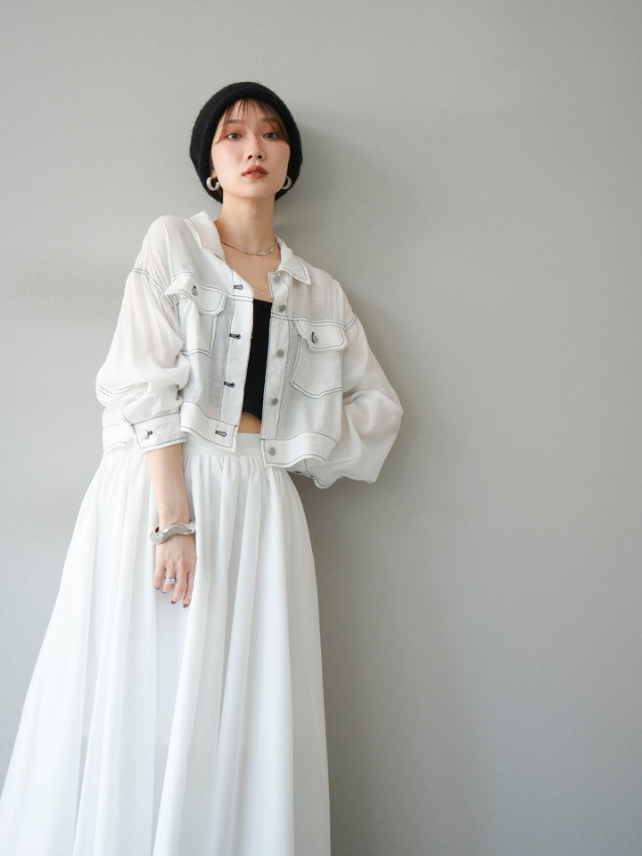 [SET] 縫合透視短外套 + 寬大蓬蓬裙 (2 套)