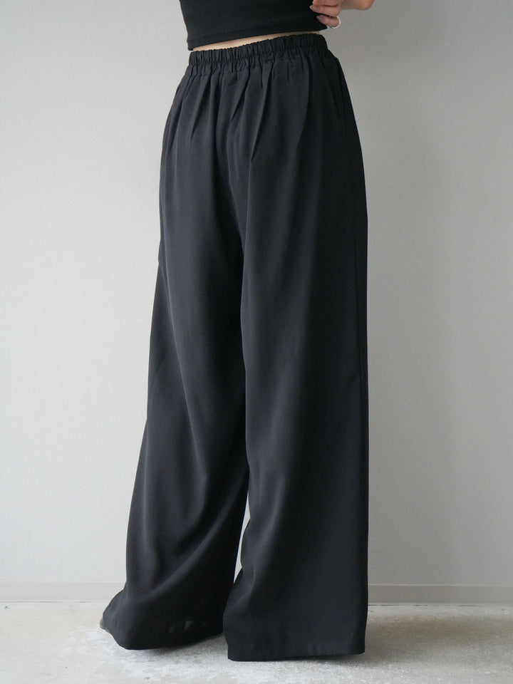 [予約]レーヨンライクタックワイドパンツ/ブラック