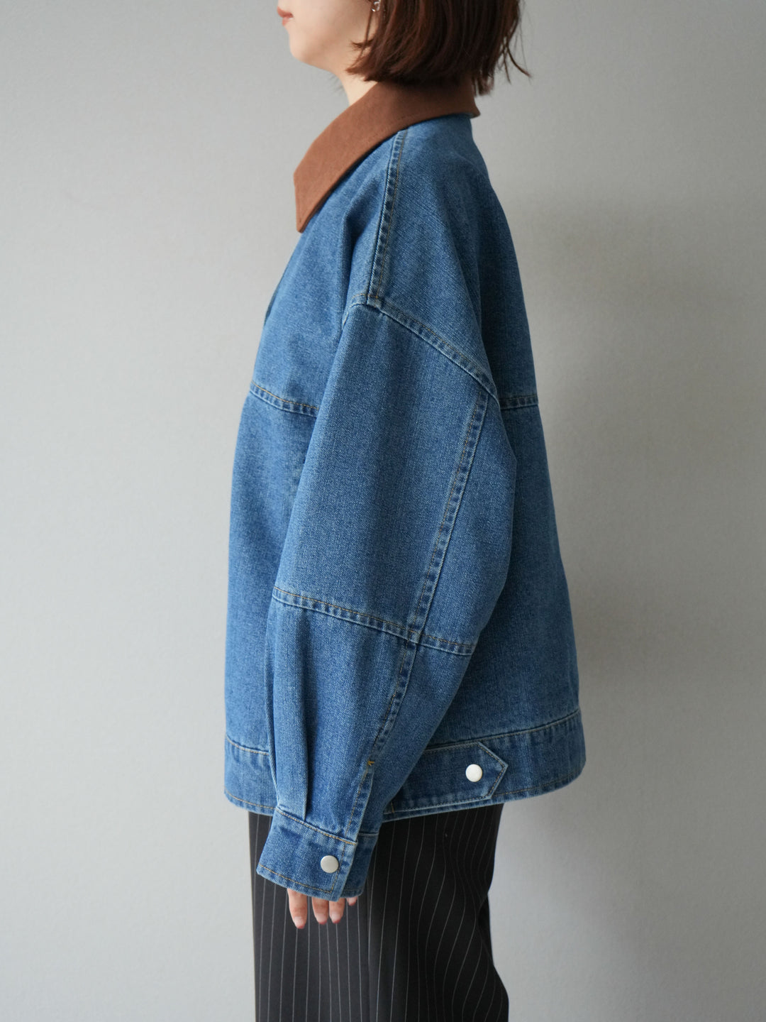 [予約]スウェード襟切替デニムブルゾン/ブルー
