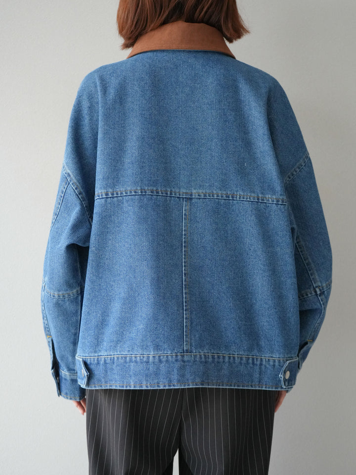 [予約]スウェード襟切替デニムブルゾン/ブルー