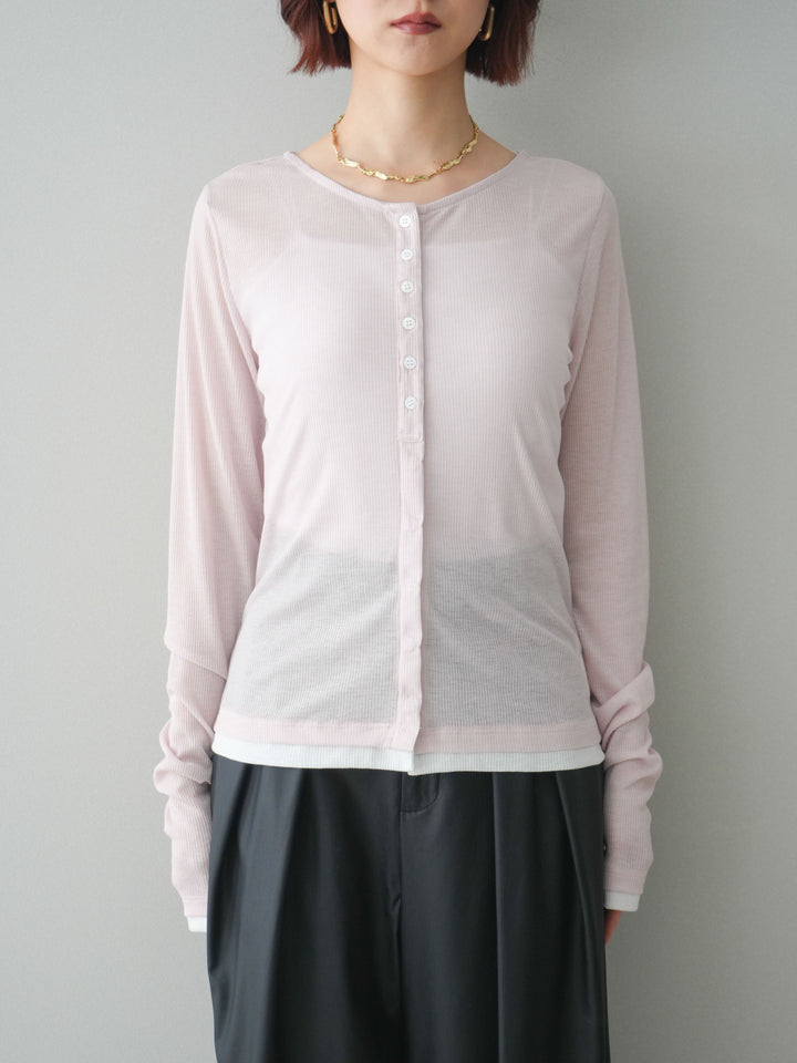[予約]シアーリブバイカラーカーディガン/pink
