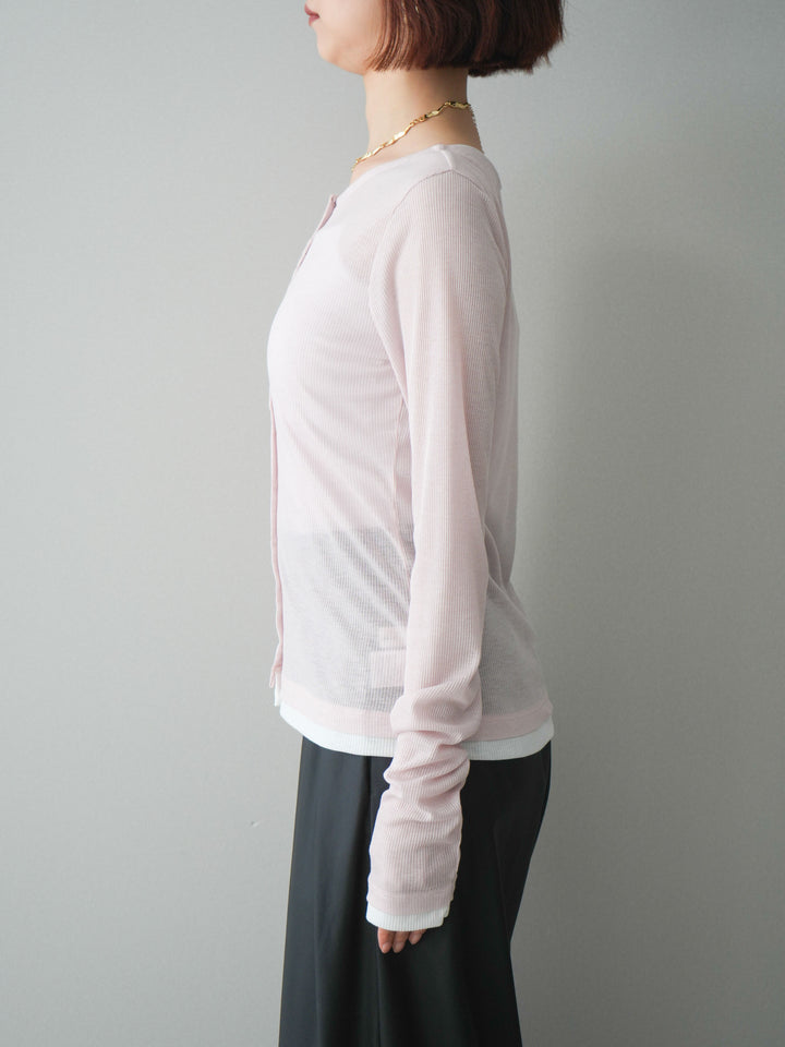 [予約]シアーリブバイカラーカーディガン/pink