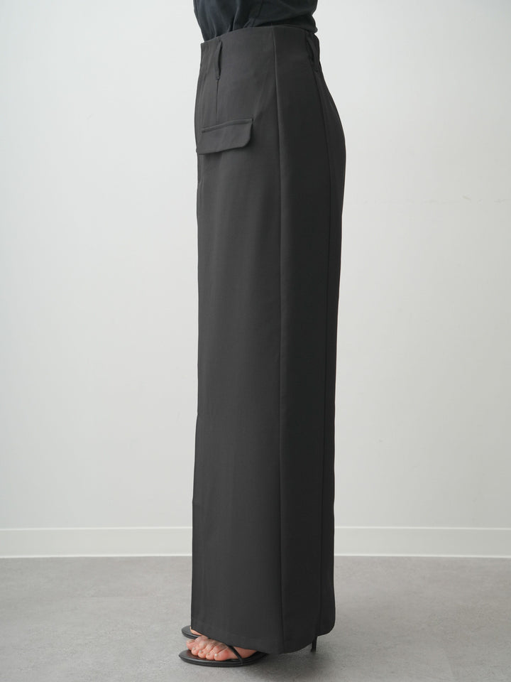 [予約]クレープデシンフラップ付きストレートスカート/black