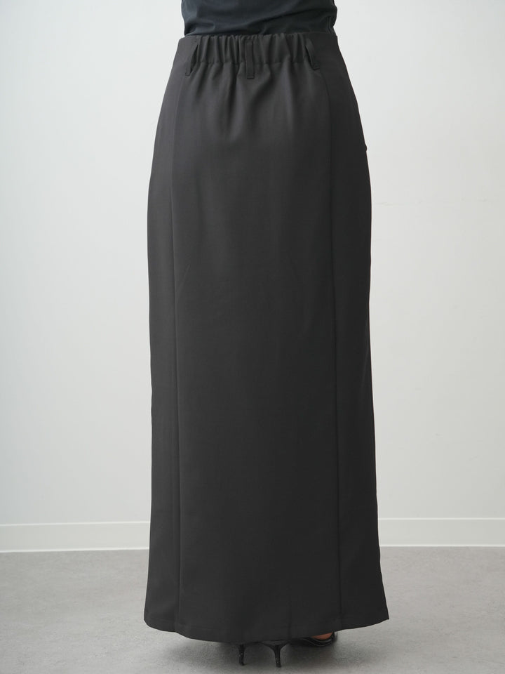 [予約]クレープデシンフラップ付きストレートスカート/black