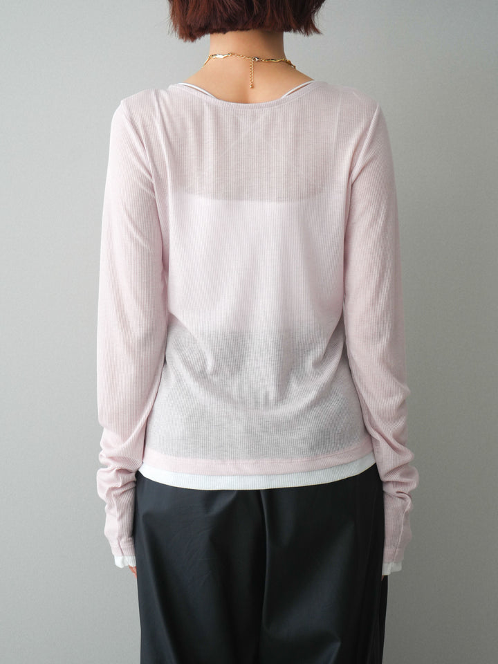 [予約]シアーリブバイカラーカーディガン/pink
