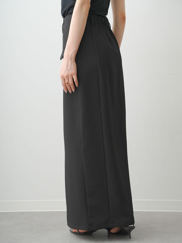 [予約]クレープデシンフラップ付きストレートスカート/black