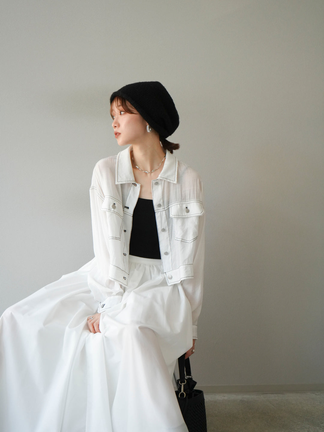 [SET] 縫合透視短外套 + 寬大蓬蓬裙 (2 套)