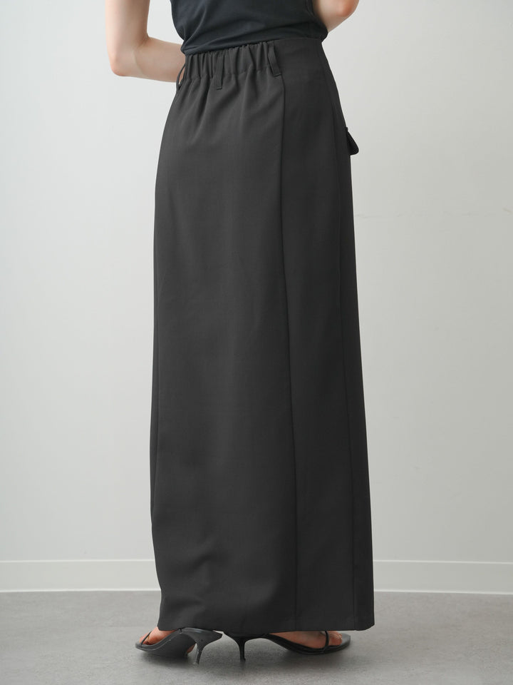 [予約]クレープデシンフラップ付きストレートスカート/black