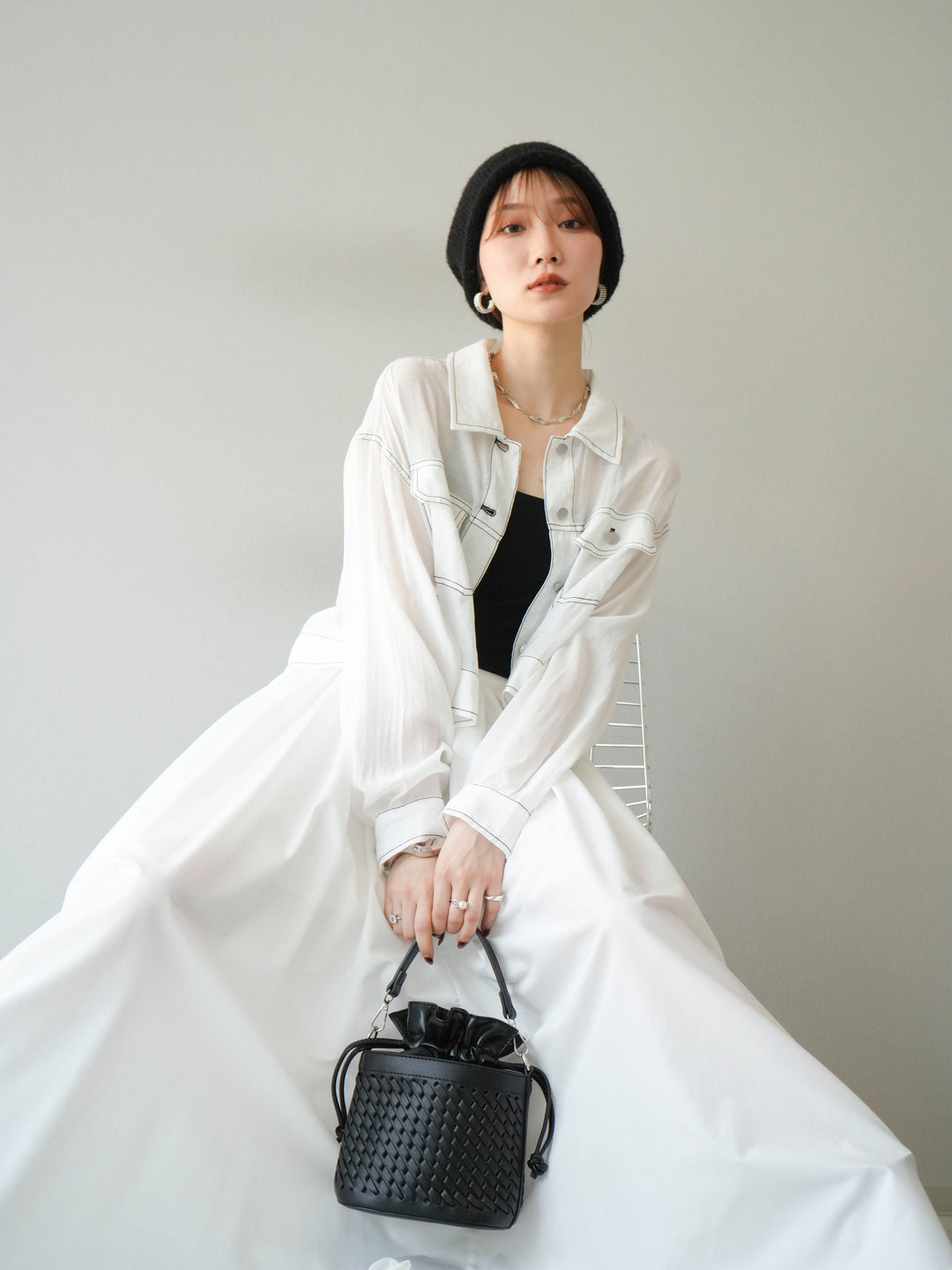 [SET] 縫合透視短外套 + 寬大蓬蓬裙 (2 套)