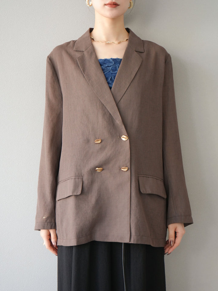 [預購] 金色紐扣透視夾克/棕色