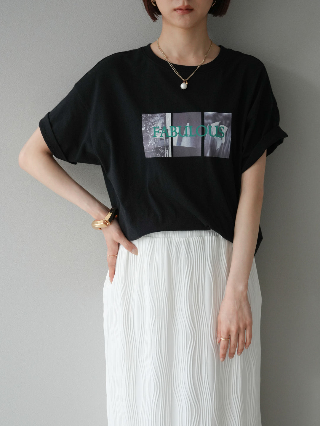 [SET]ネオンロゴコラージュフォトプリントオーバーTシャツ+選べるアクセセット(2set)