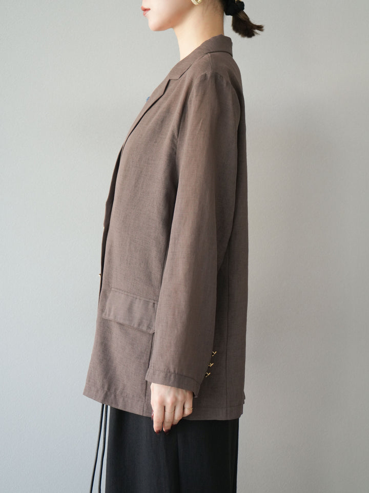 [預購] 金色紐扣透視夾克/棕色