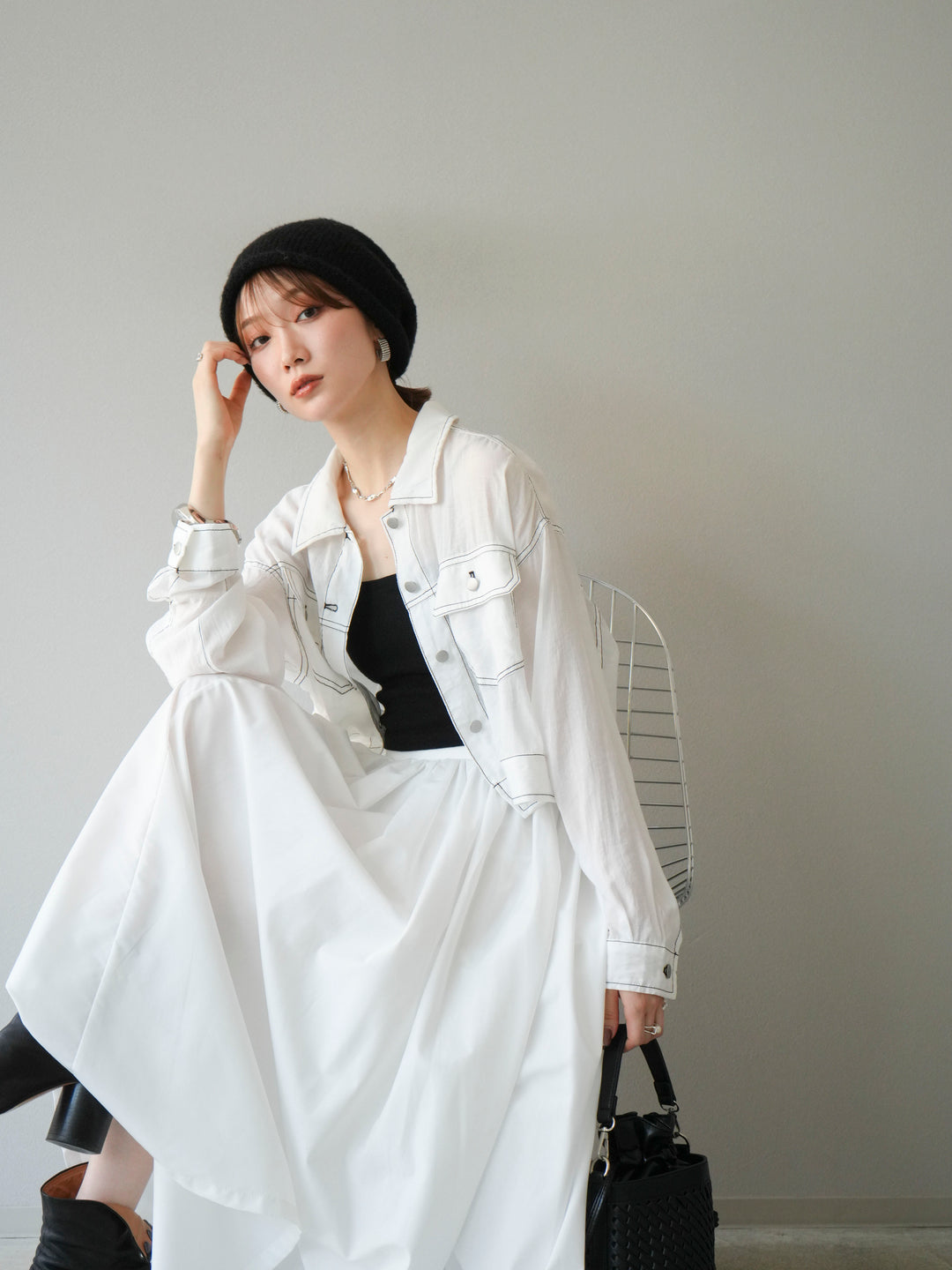 [SET] 縫合透視短外套 + 寬大蓬蓬裙 (2 套)