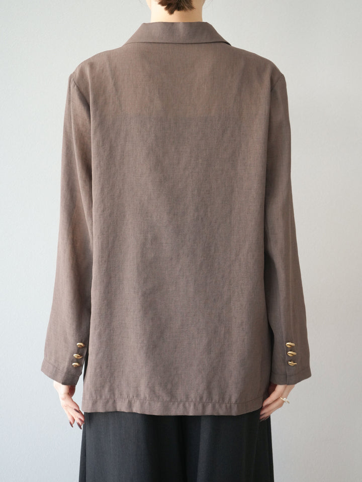 [預購] 金色紐扣透視夾克/棕色