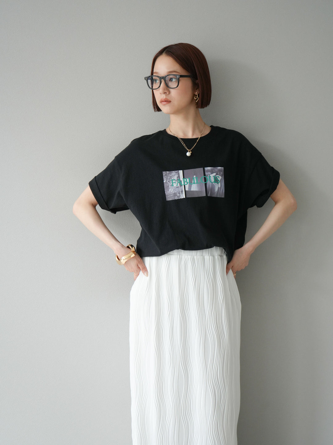 [SET]ネオンロゴコラージュフォトプリントオーバーTシャツ+選べるアクセセット(2set)