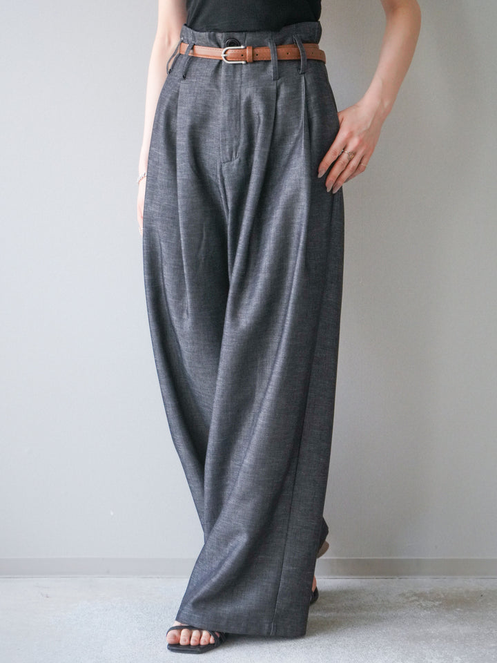 [予約]ベルト付ハイウエストワイドパンツ/charcoal
