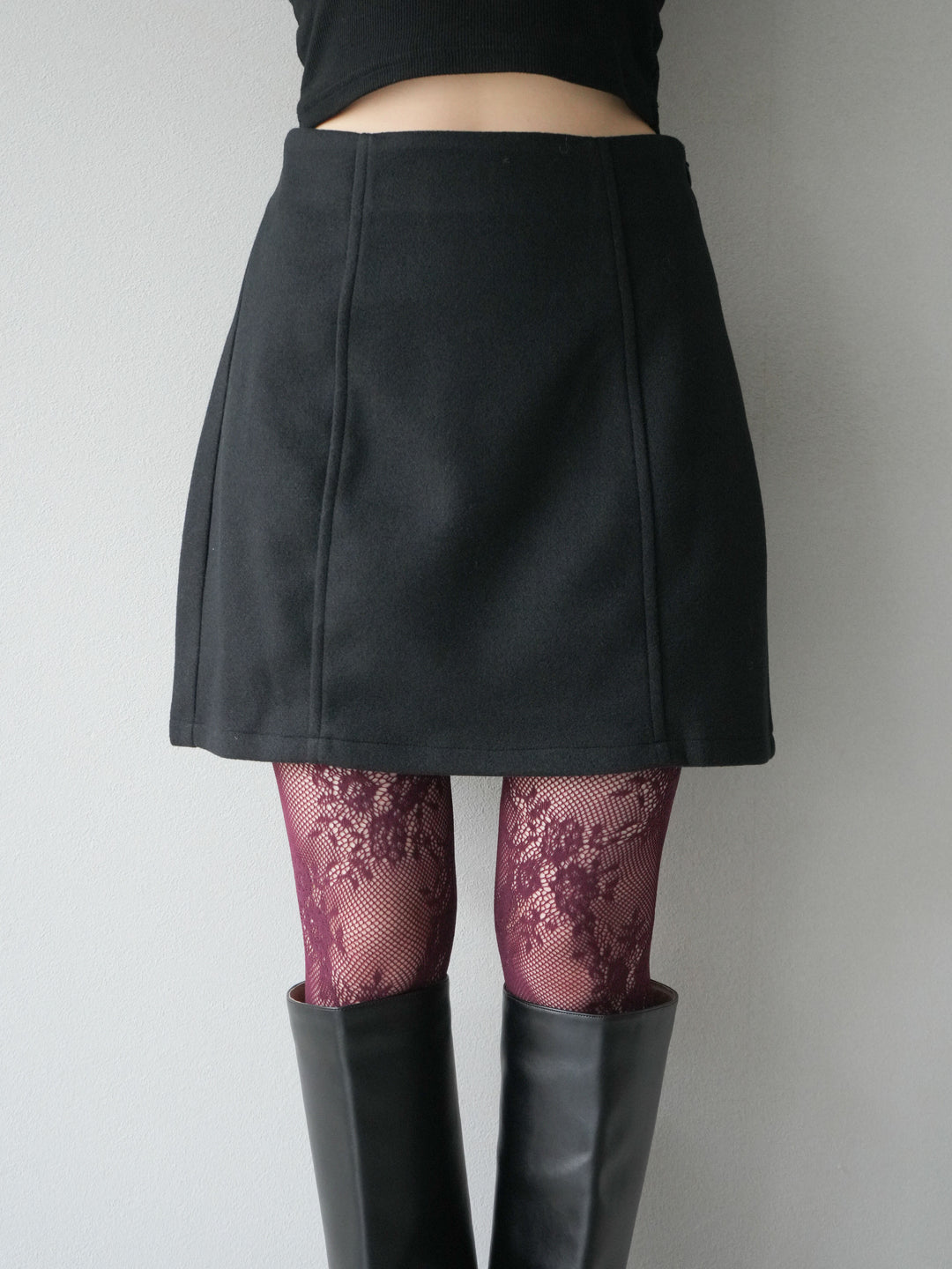 [予約]フェイクウールコクーンミニスカート/ブラック