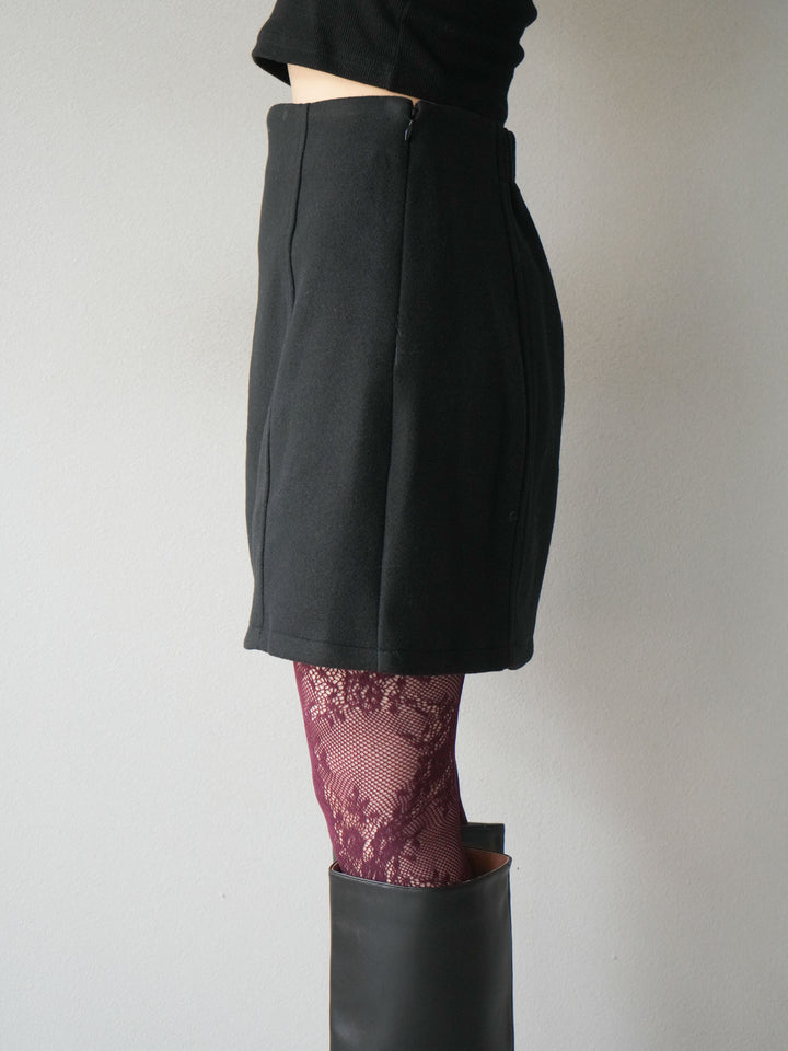 [予約]フェイクウールコクーンミニスカート/ブラック