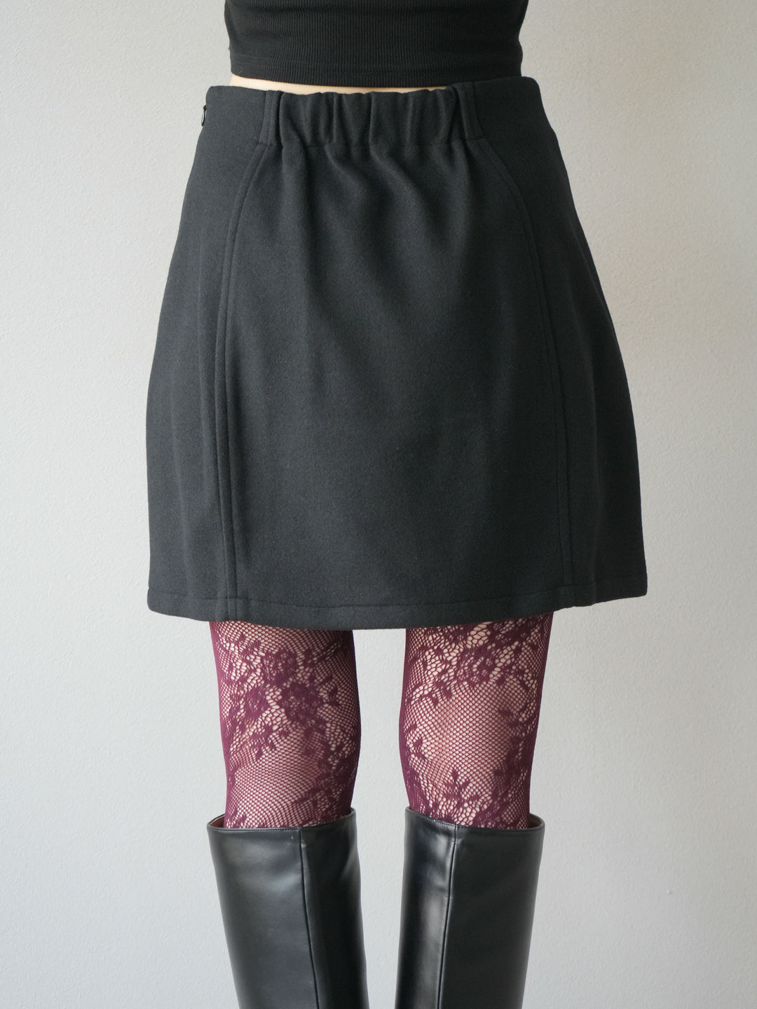 [予約]フェイクウールコクーンミニスカート/ブラック